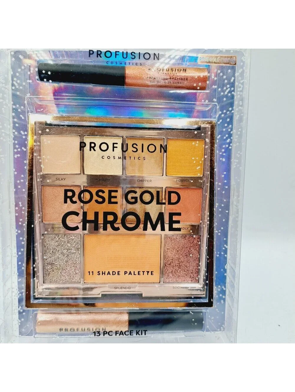 Profusion Rose Gold Glitter Chrome 13 Eyeshadow Palette Holiday Make Up Face Kit